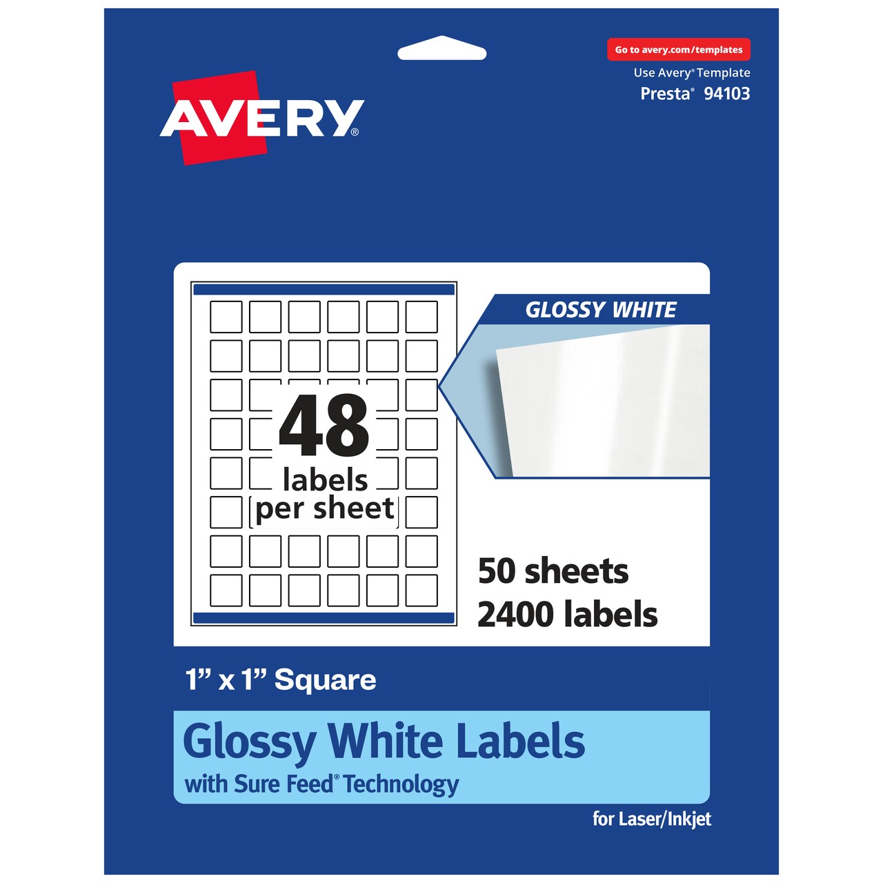Avery Glossy White Square Labels with Sure Feed, 1" x 1"